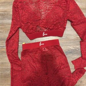 Red Lace Two-Piece Set by Gsuwoo